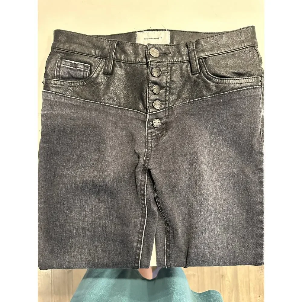 Current Elliott The Fused Faux Leather High Waist Skinny Jean Size 25 Black Moto